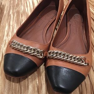 Brown and black genuine leather flats size 8